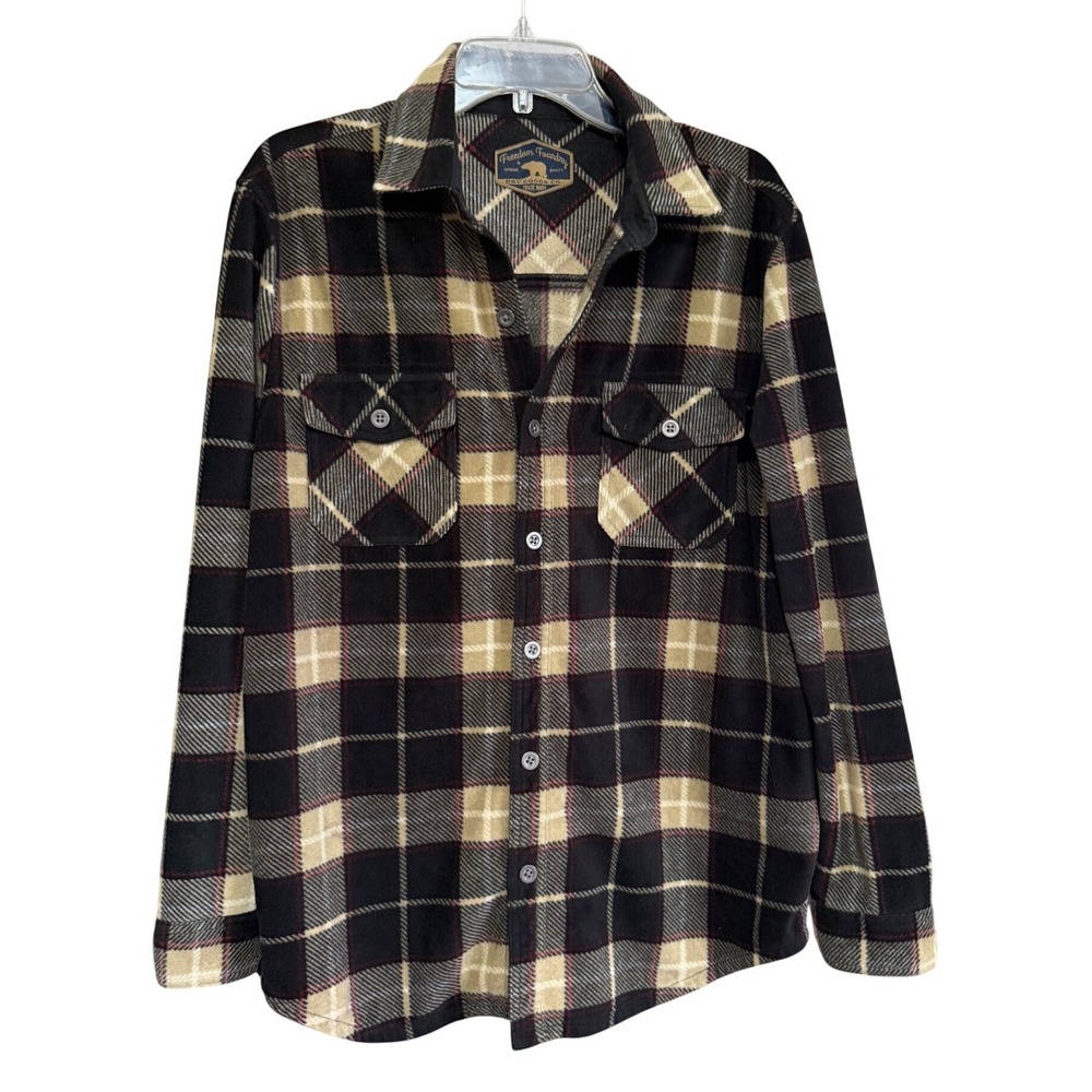 Freedom Foundry Mens Thick Fleece Plaid Shirt Jacket M Black Tan Shacket Chore